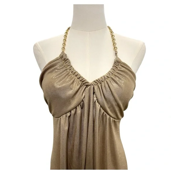 Vintage Y2k Express Gold Metallic Chain Going Out Halter Top SMALL sparkly party - Picture 2 of 10